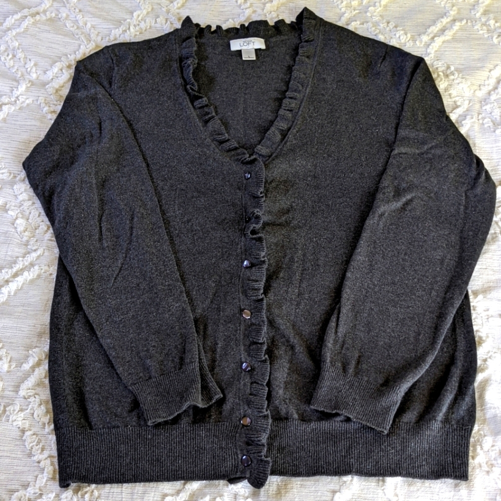 Charcoal gray ruffle edge sweater